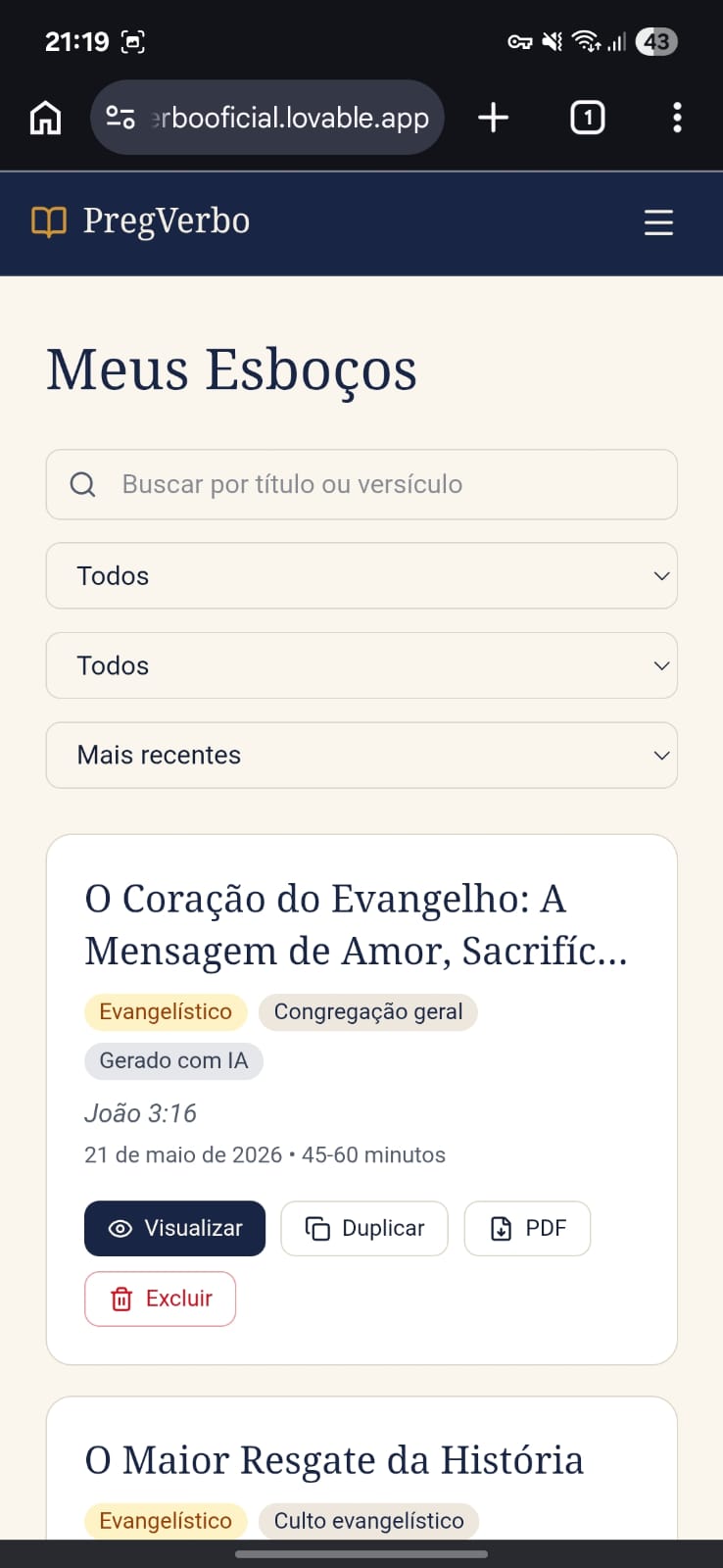 Tela Meus Esboços com histórico salvo