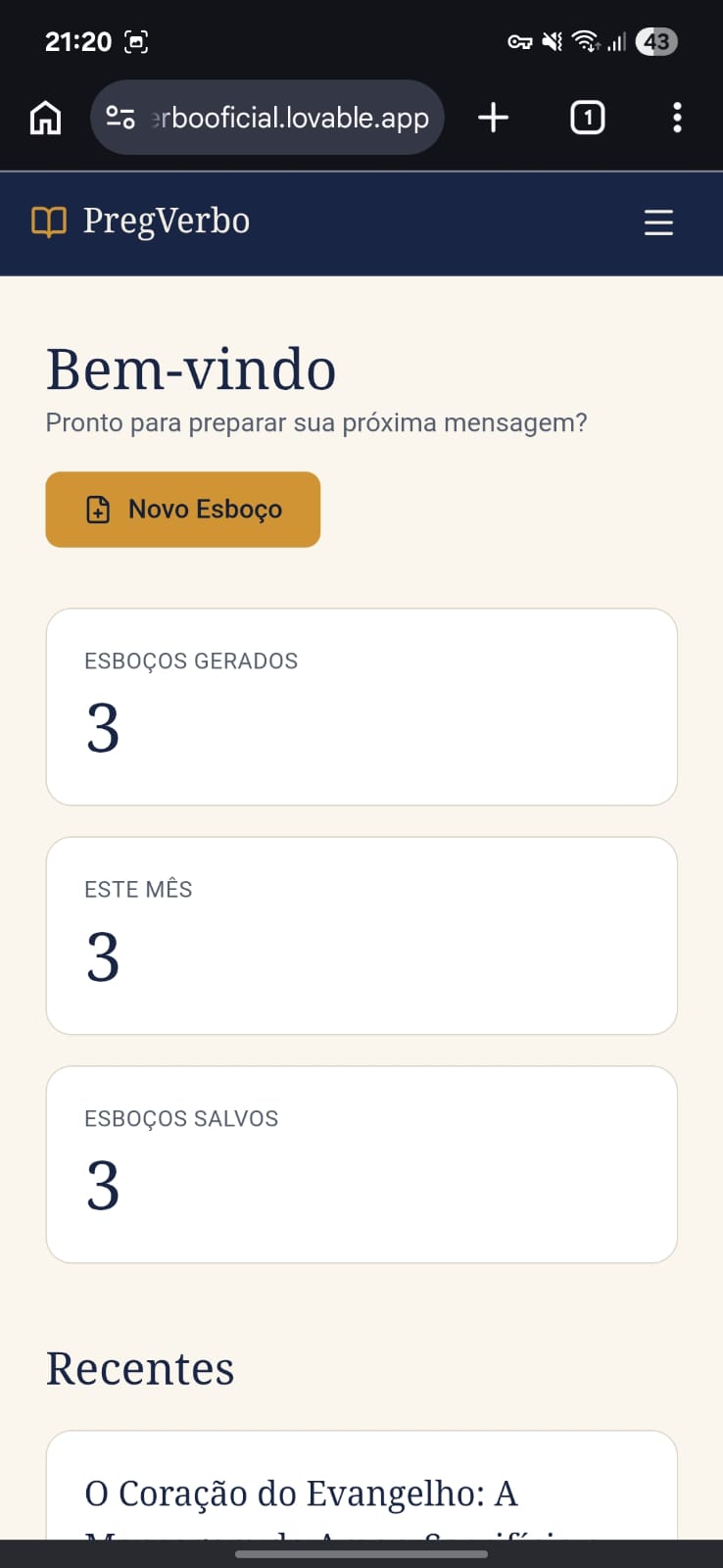 Tela de boas-vindas do PregVerbo
